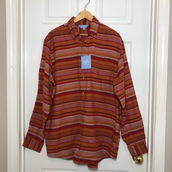 Tackle & Tides Cotton Orange Red Stripes Long Sleeve Mens Button Down Shirt L - Picture 2 of 14